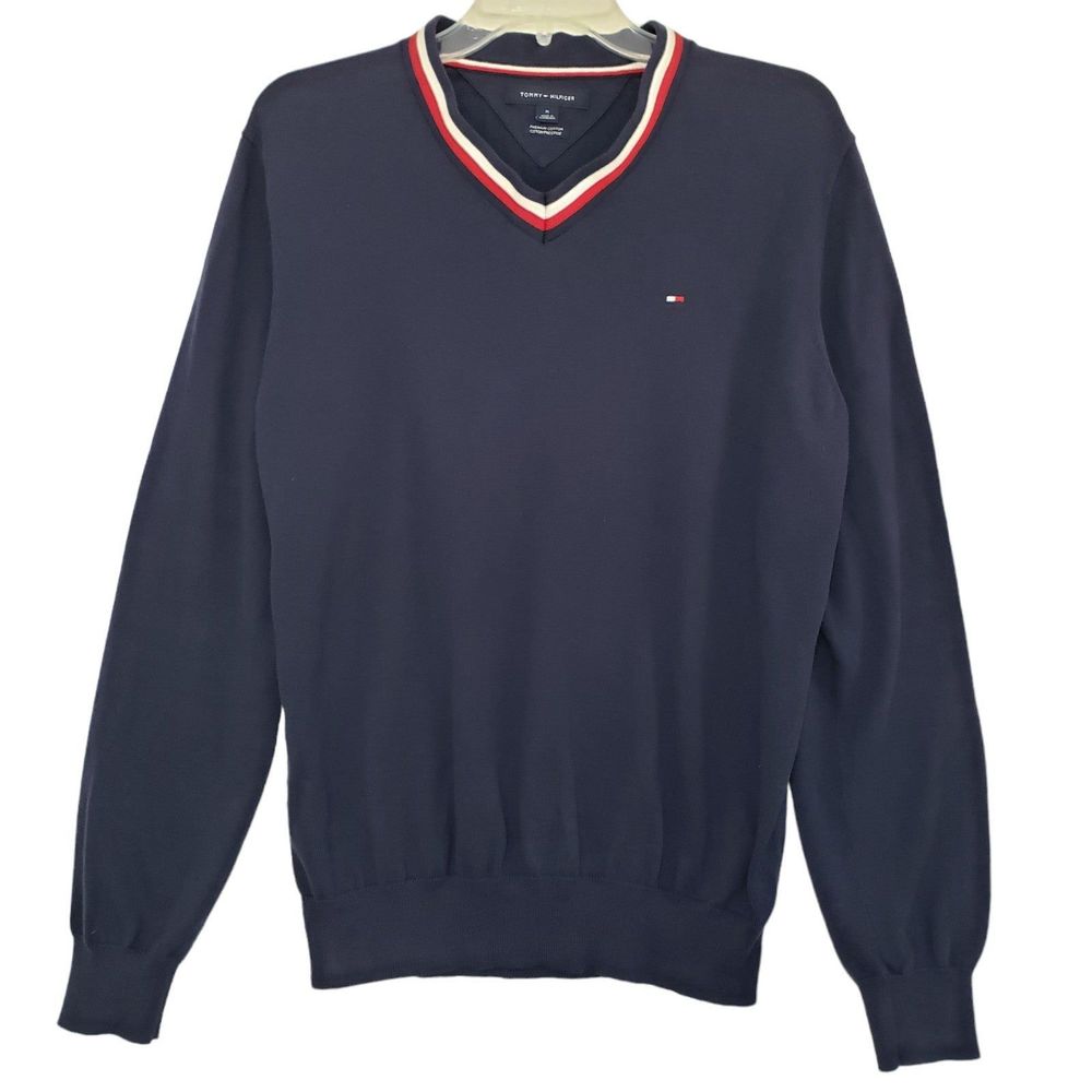 Tommy Hilfiger Men's Premium Cotton V-neck Sweater, Size Medium